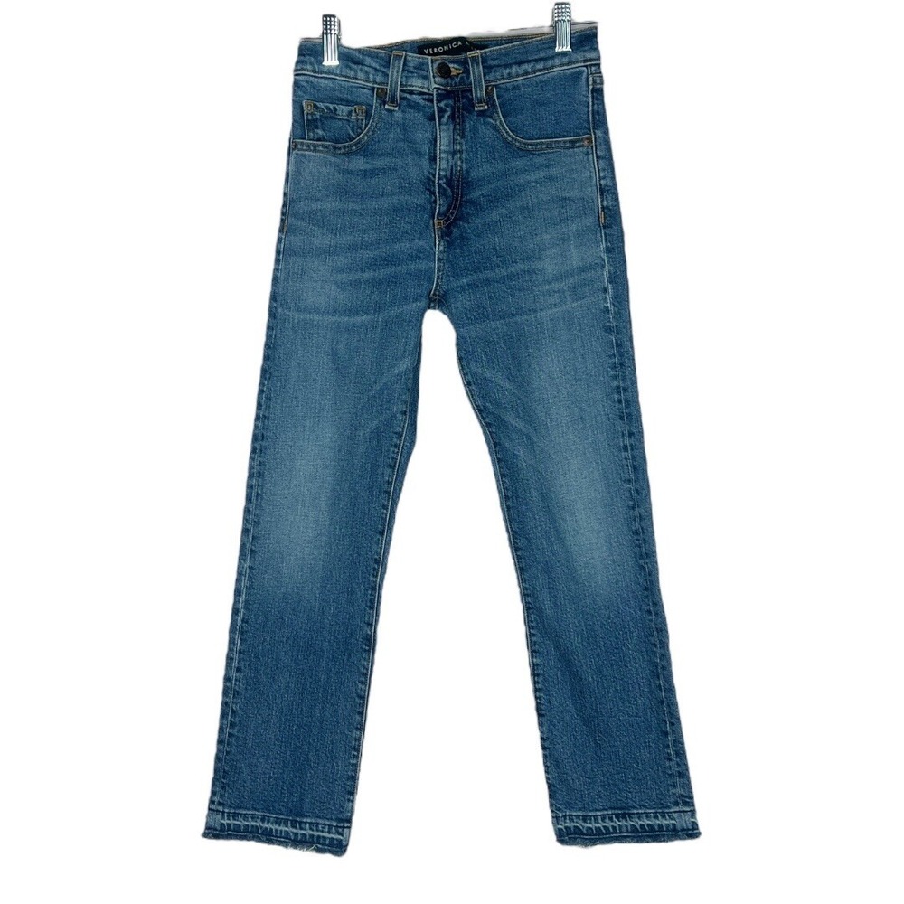 Veronica Beard Ines Girlfriend Jeans High Rise Cropped Frayed Hem Chic Denim 24"